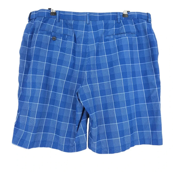 PGA Tour Golf Shorts Blue Plaid High Rise Lightweight Stretch Waist - Picture 3 of 5